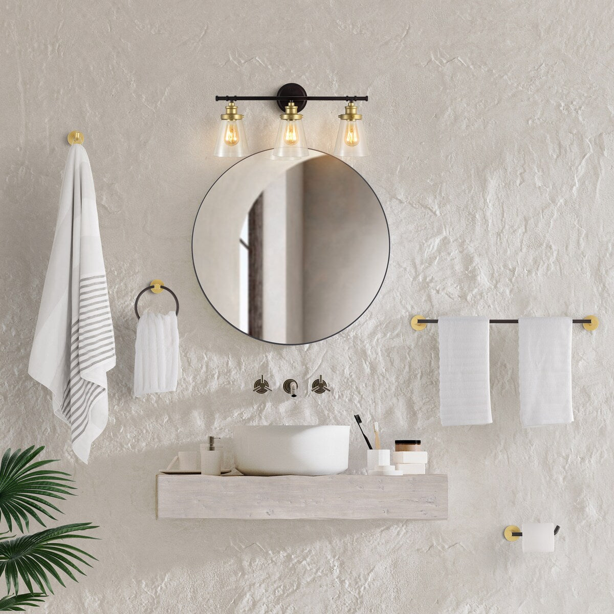 Arlo 23.75" 3-Light Traditional Farmhouse Vanity Light with Bathroom Hardware Accessory Set, (5-Piece) by JONATHAN Y