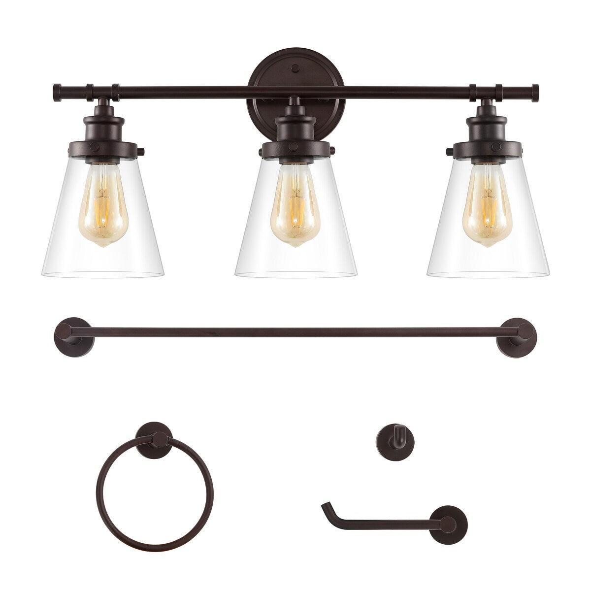 Arlo 23.75" 3-Light Traditional Farmhouse Vanity Light with Bathroom Hardware Accessory Set, (5-Piece) by JONATHAN Y