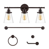 Arlo 23.75" 3-Light Traditional Farmhouse Vanity Light with Bathroom Hardware Accessory Set, (5-Piece) by JONATHAN Y