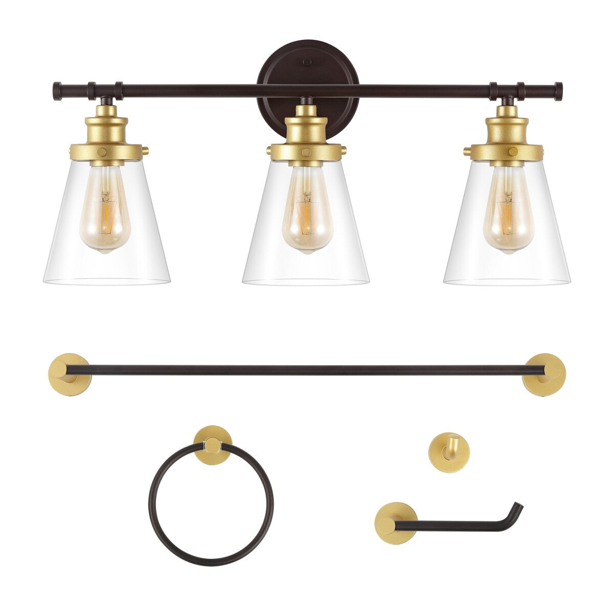 Arlo 23.75" 3-Light Traditional Farmhouse Vanity Light with Bathroom Hardware Accessory Set, (5-Piece) by JONATHAN Y