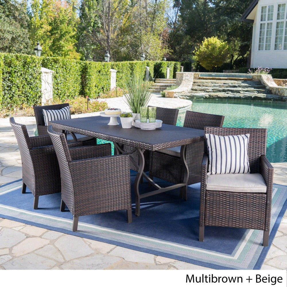 Arlo Outdoor 7-piece Rectangular Wicker Aluminum Dining Set with Cushions by Christopher Knight Home - N/A