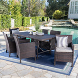 Arlo Outdoor 7-piece Rectangular Wicker Aluminum Dining Set with Cushions by Christopher Knight Home - N/A