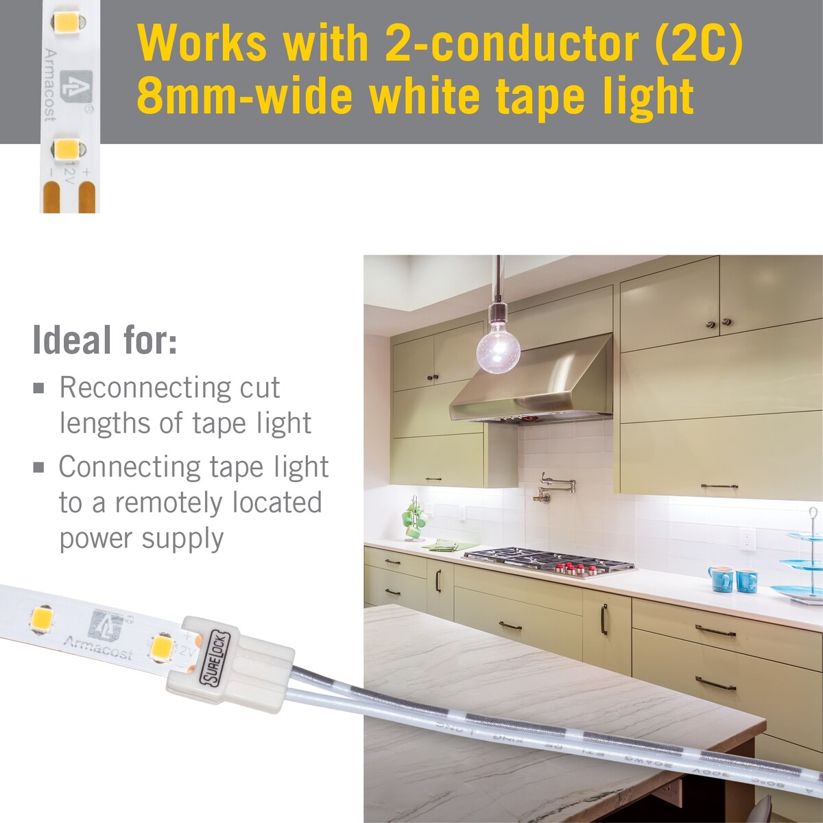 Armacost Lighting SureLock 2 Pin LED Strip Light Extension Connector, 9 Pack - 9 Pack