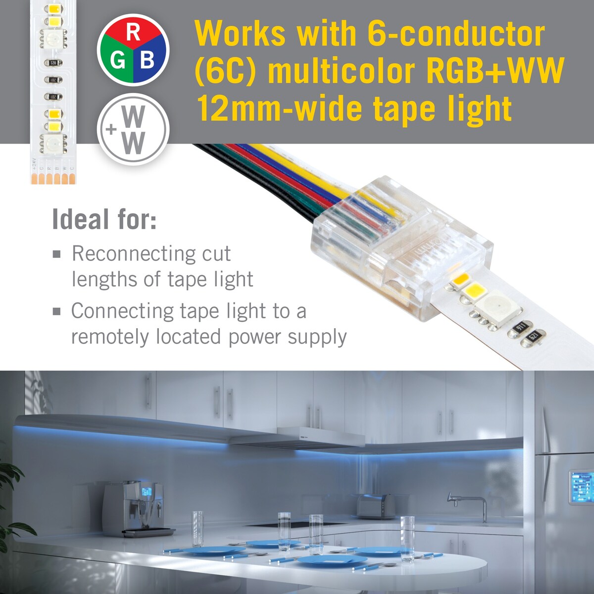 Armacost Lighting SureLock Pro 6 Pin RGBWW LED Strip Light Tape to Wire Connector - 6 Pack