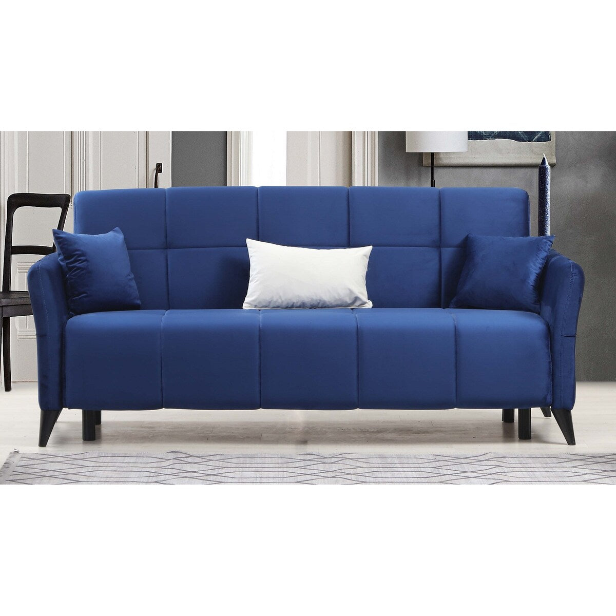 Armandale Blue Velvet Upholstered Convertible Sleeper Sofa with Storage
