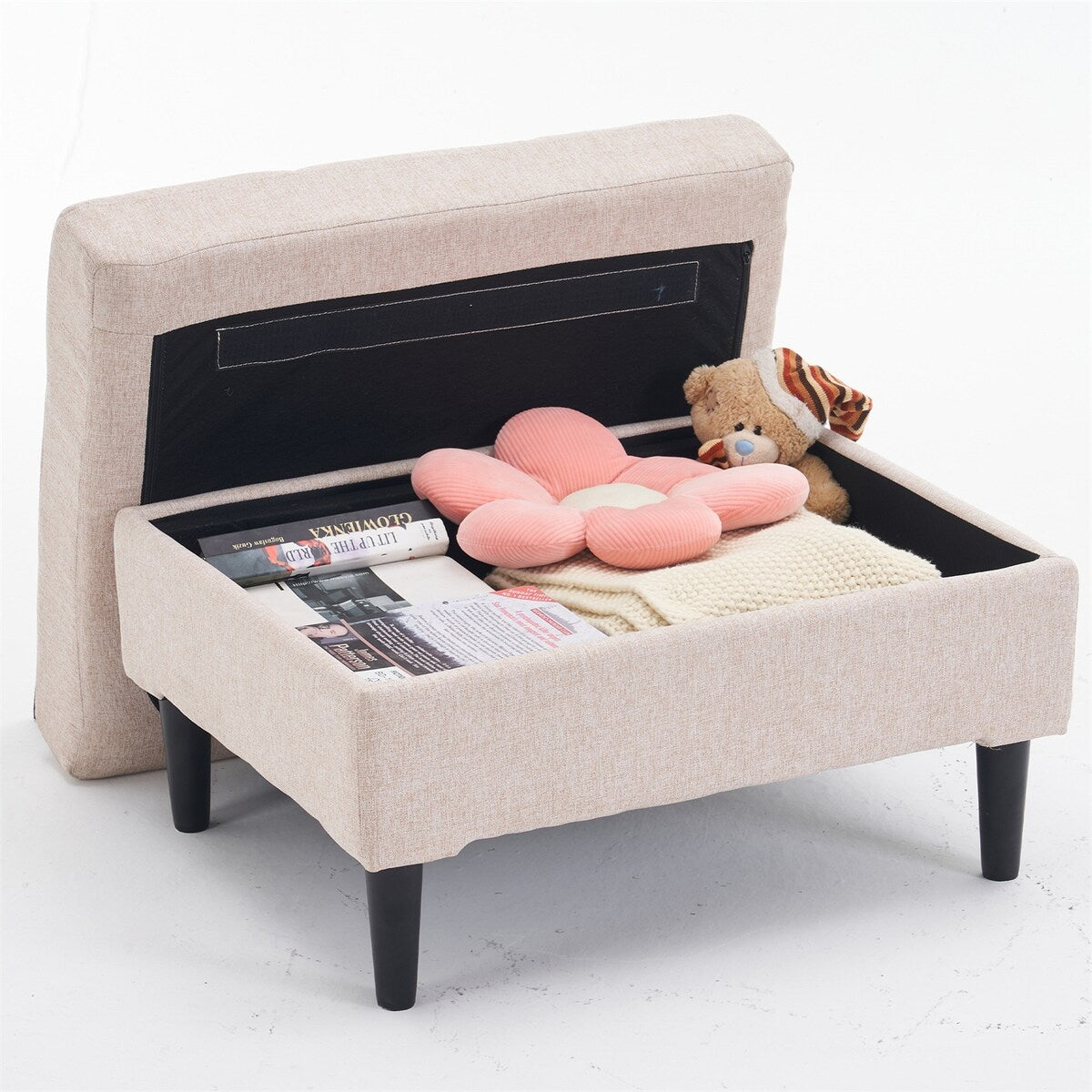 Armchair and Storage Ottoman Set with Cup Holders and Tufted Detailing