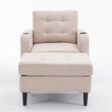 Armchair and Storage Ottoman Set with Cup Holders and Tufted Detailing