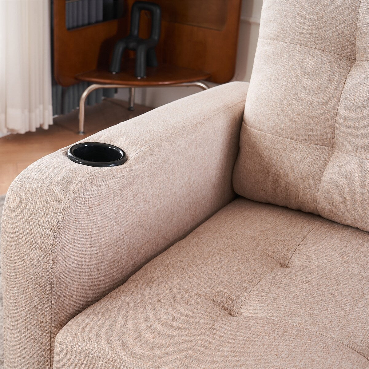 Armchair and Storage Ottoman Set with Cup Holders and Tufted Detailing