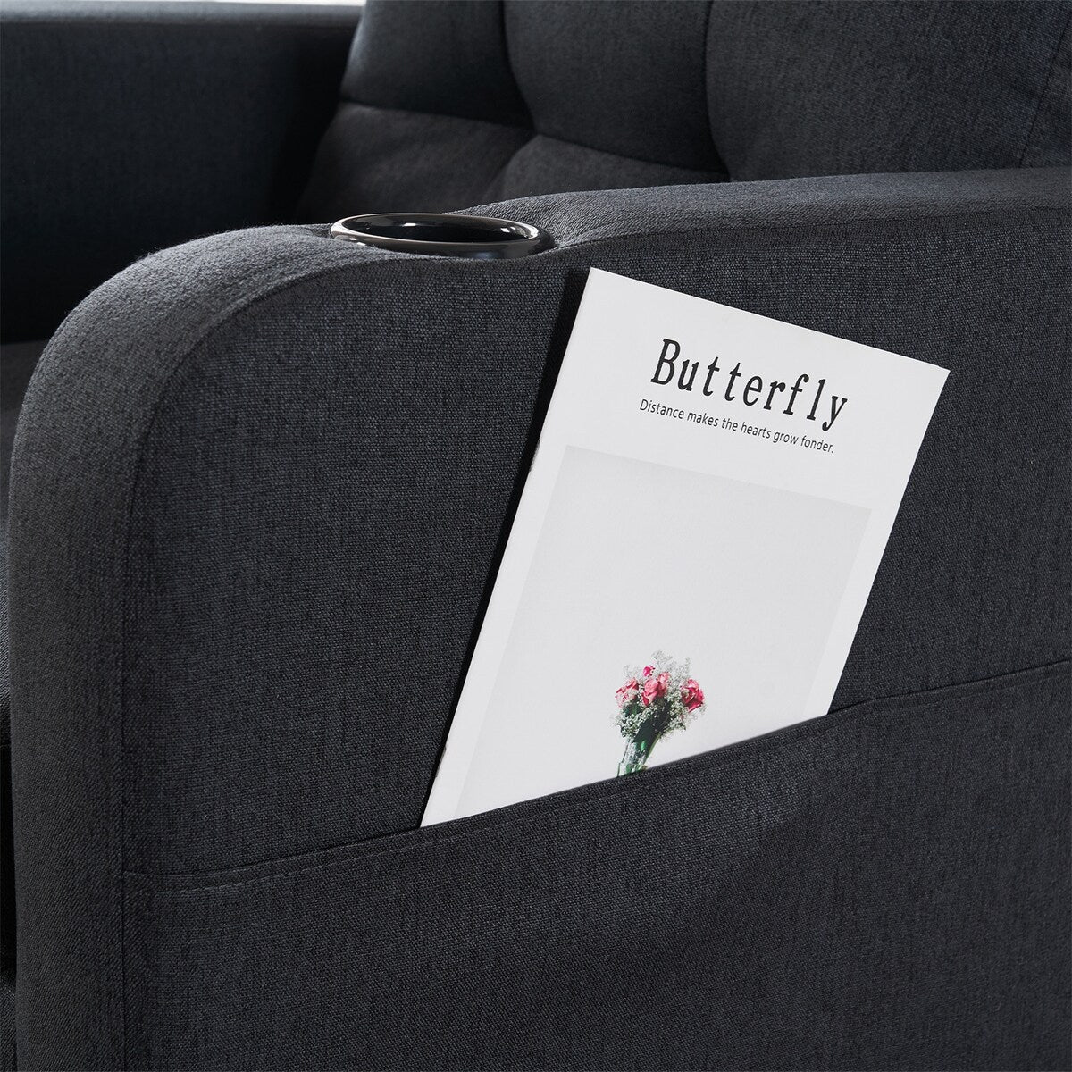 Armchair and Storage Ottoman Set with Cup Holders and Tufted Detailing