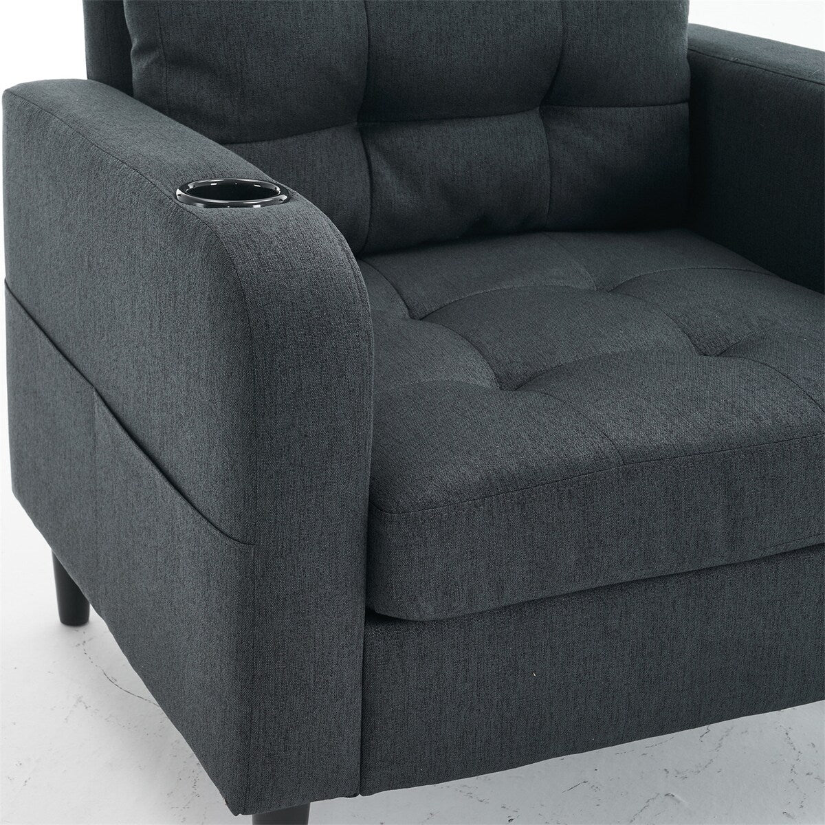 Armchair and Storage Ottoman Set with Cup Holders and Tufted Detailing