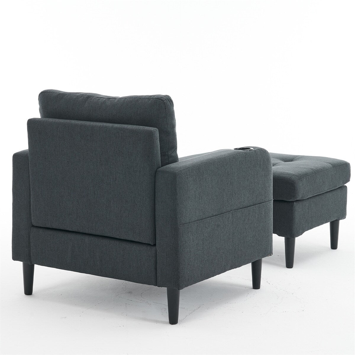 Armchair and Storage Ottoman Set with Cup Holders and Tufted Detailing
