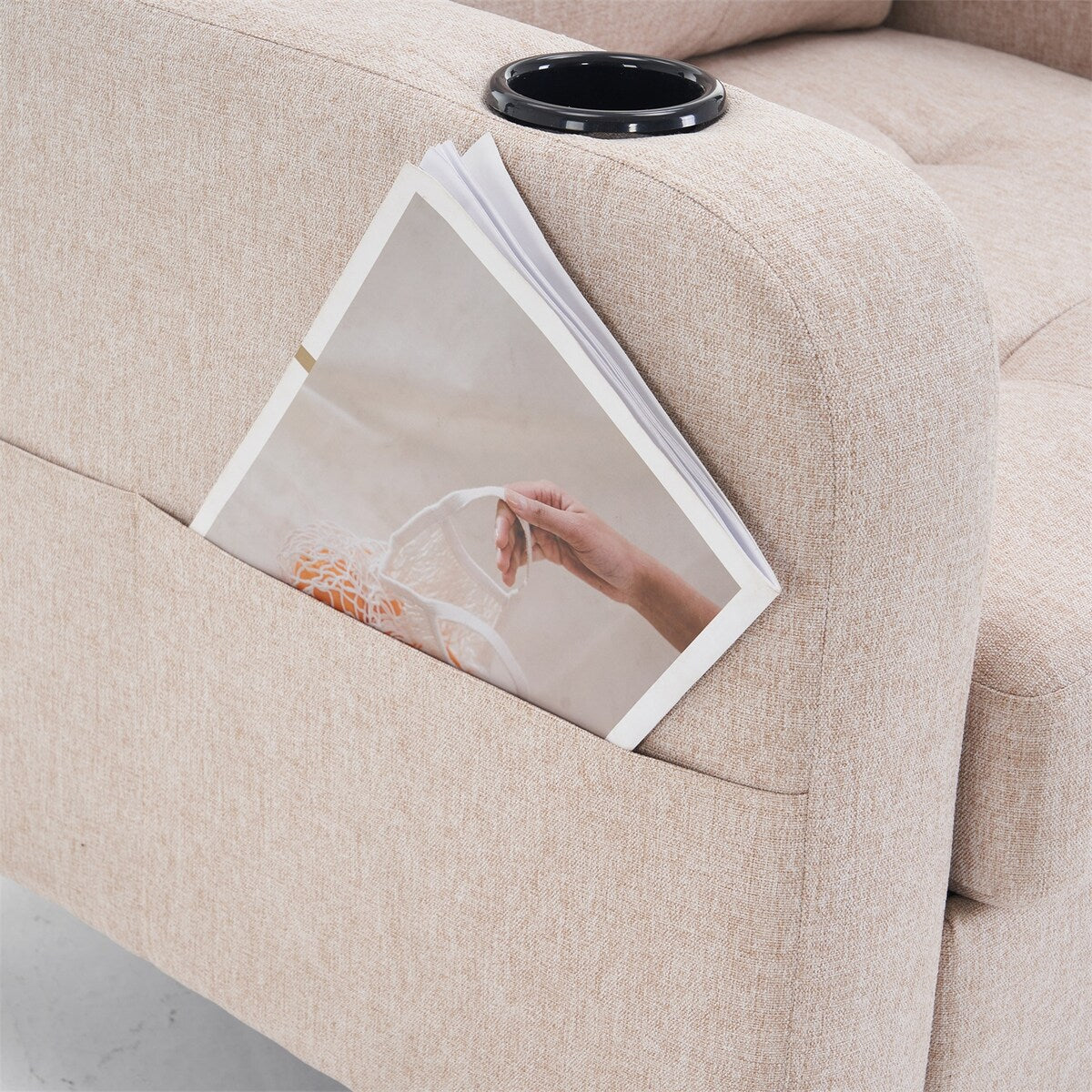 Armchair and Storage Ottoman Set with Cup Holders and Tufted Detailing
