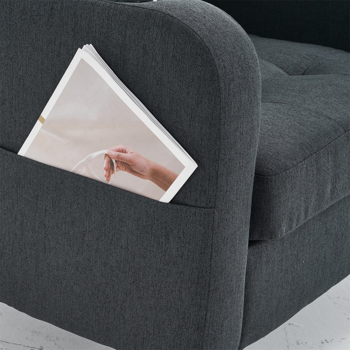 Armchair and Storage Ottoman Set with Cup Holders and Tufted Detailing
