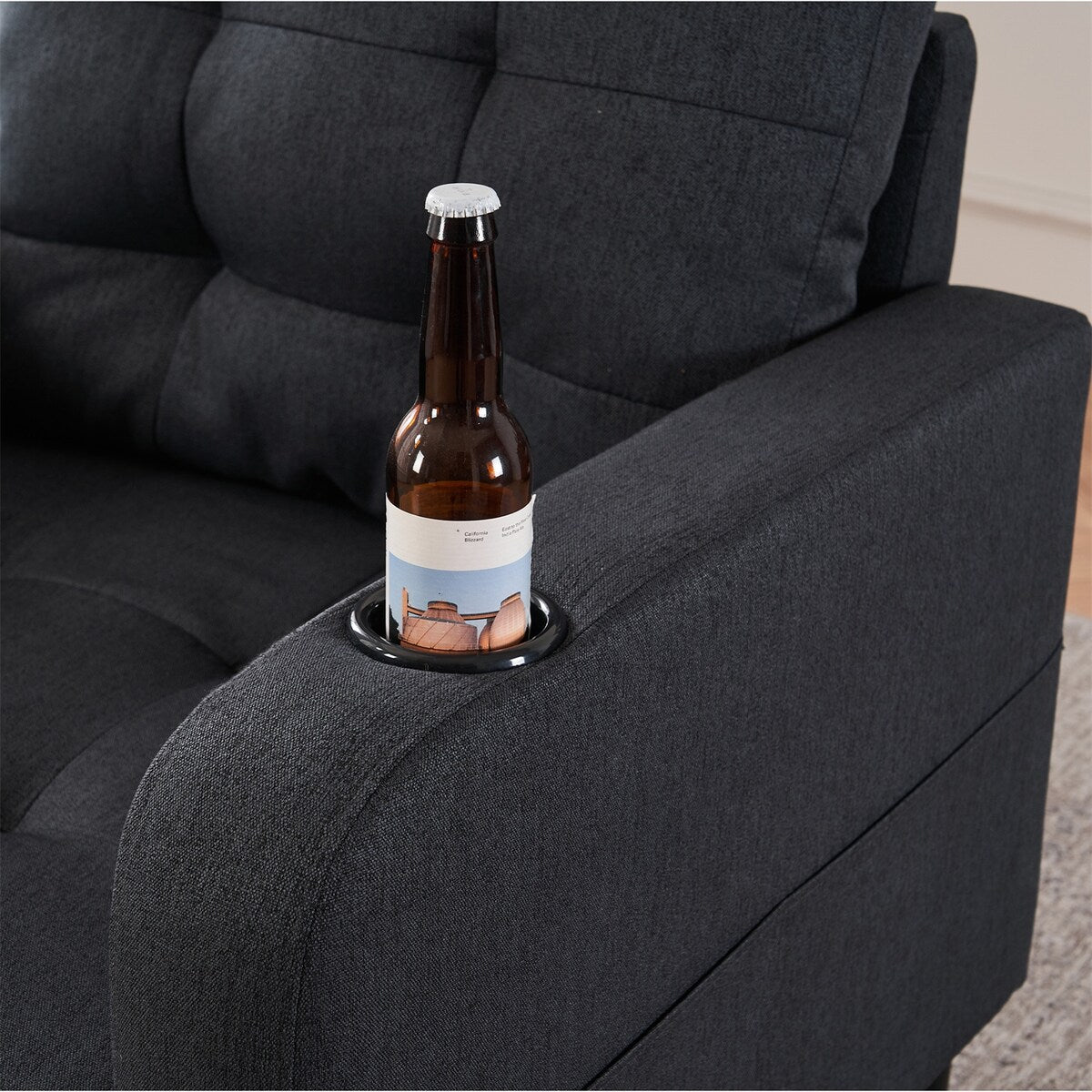 Armchair and Storage Ottoman Set with Cup Holders and Tufted Detailing
