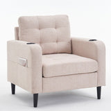 Armchair and Storage Ottoman Set with Cup Holders and Tufted Detailing