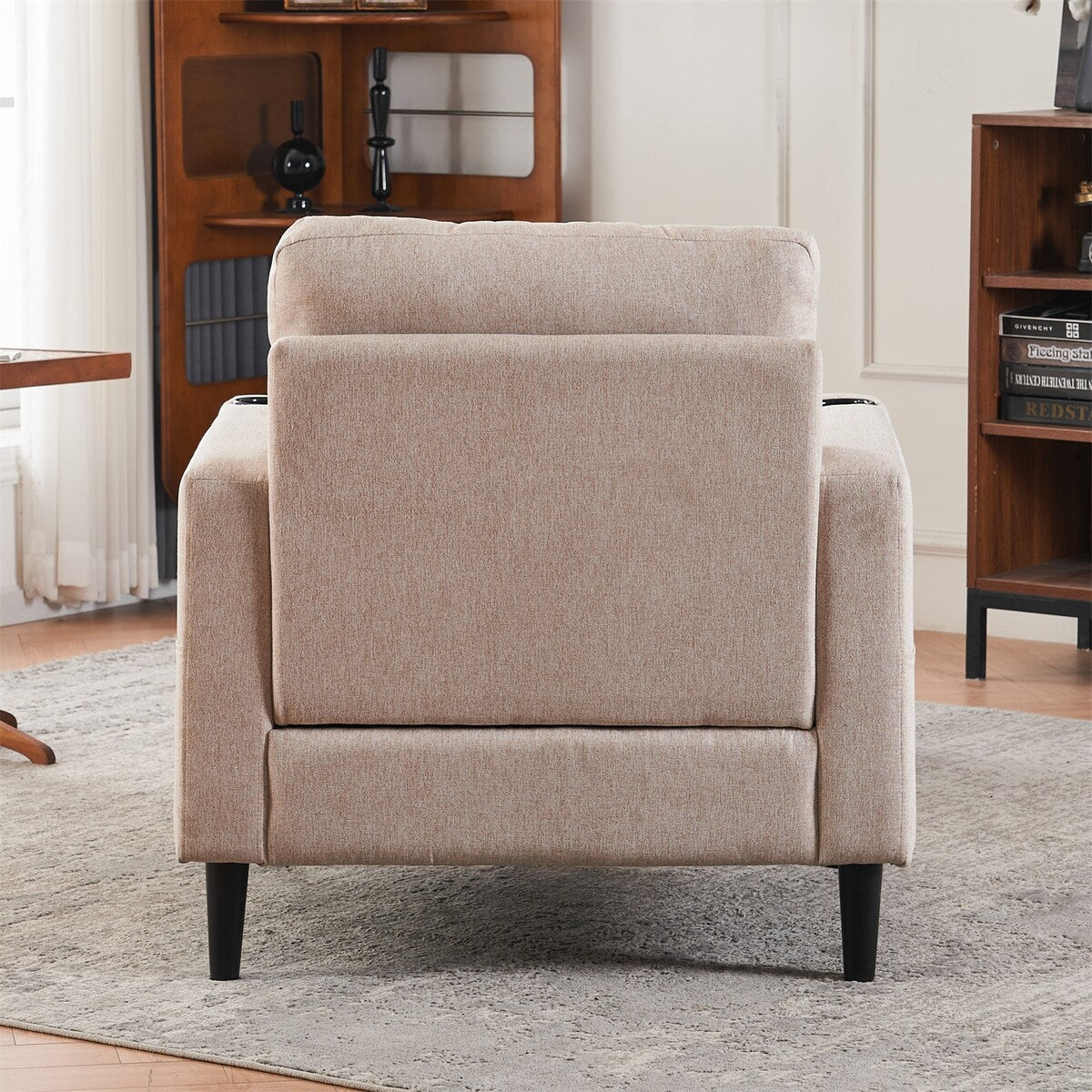 Armchair and Storage Ottoman Set with Cup Holders and Tufted Detailing