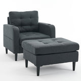 Armchair and Storage Ottoman Set with Cup Holders and Tufted Detailing