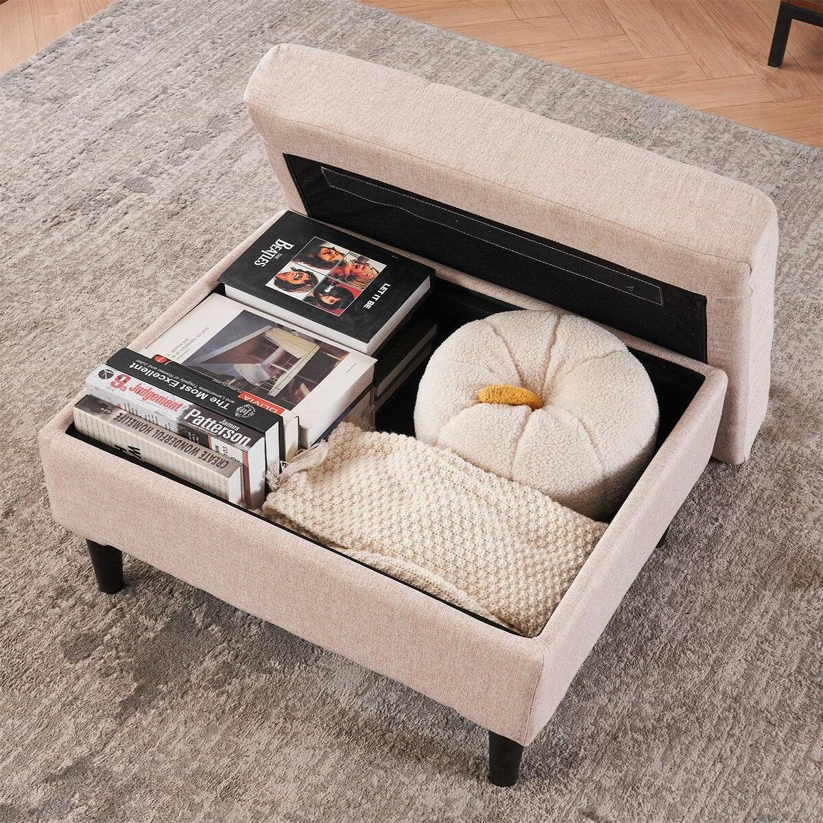 Armchair and Storage Ottoman Set with Cup Holders and Tufted Detailing