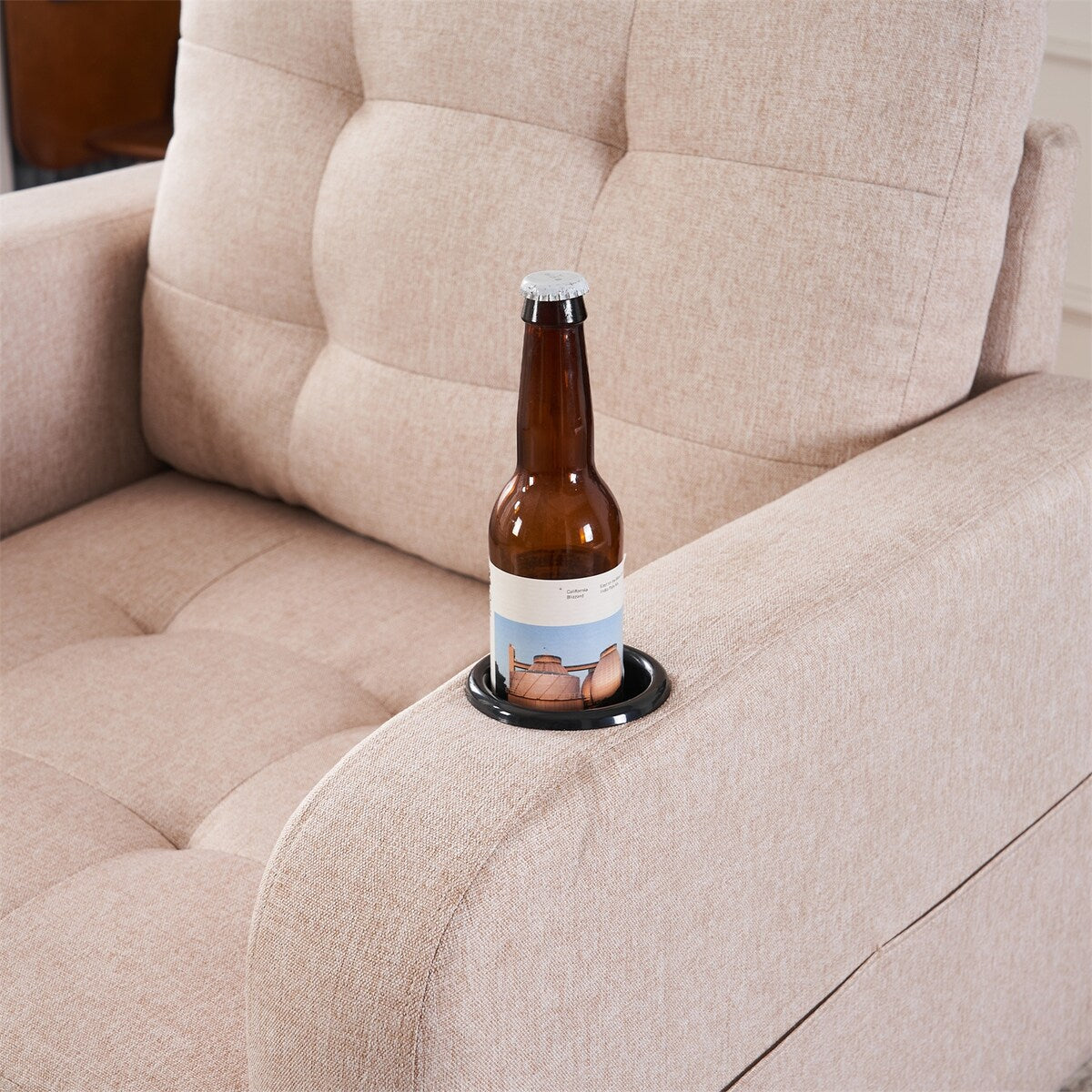 Armchair and Storage Ottoman Set with Cup Holders and Tufted Detailing