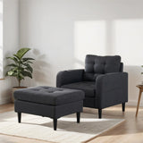 Armchair and Storage Ottoman Set with Cup Holders and Tufted Detailing