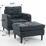 Armchair and Storage Ottoman Set with Cup Holders and Tufted Detailing