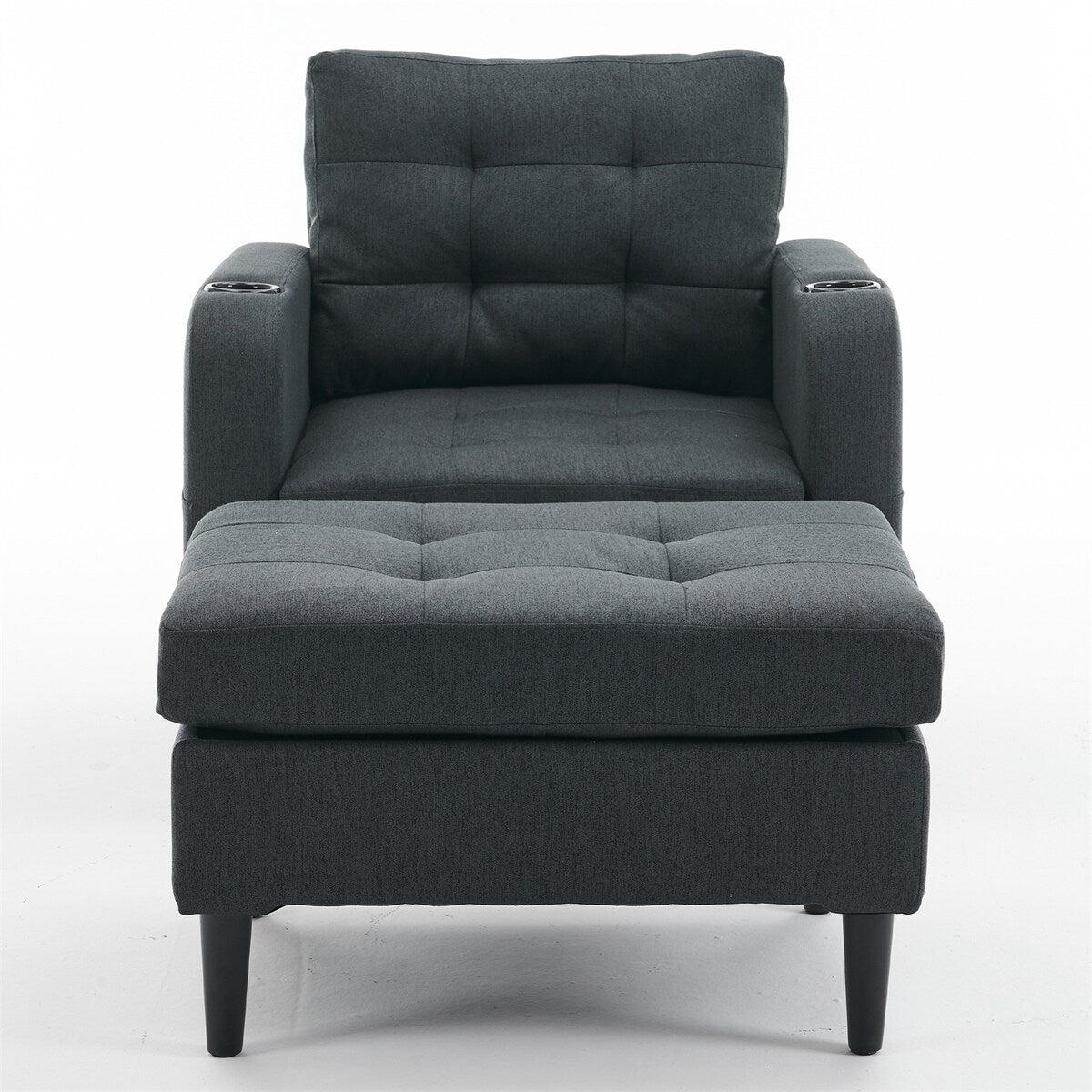 Armchair and Storage Ottoman Set with Cup Holders and Tufted Detailing