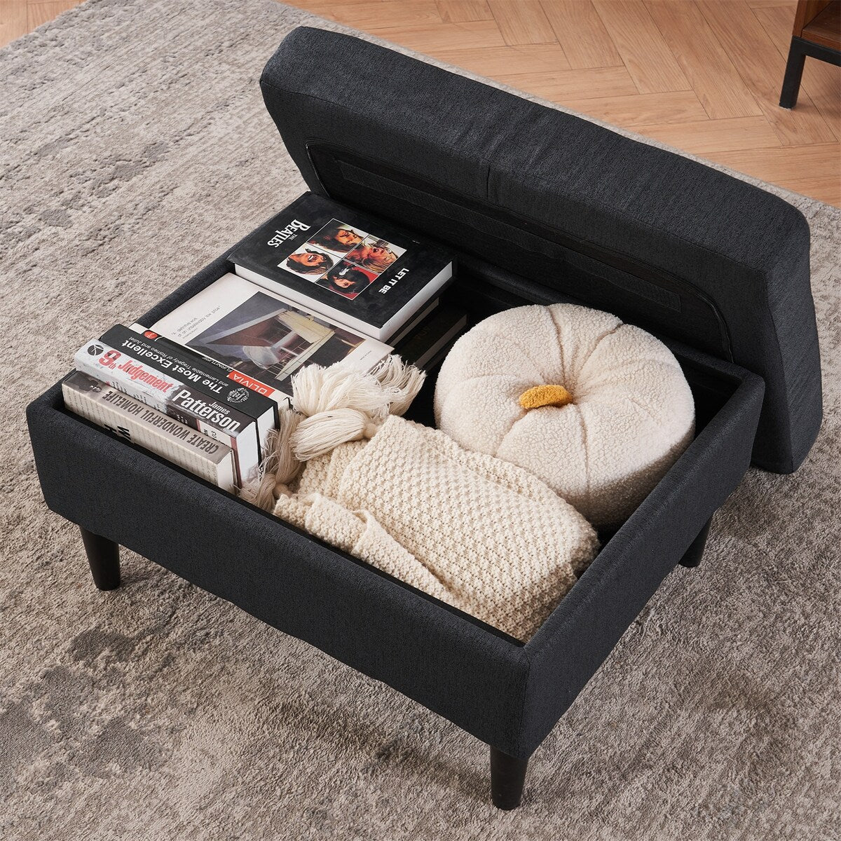 Armchair and Storage Ottoman Set with Cup Holders and Tufted Detailing