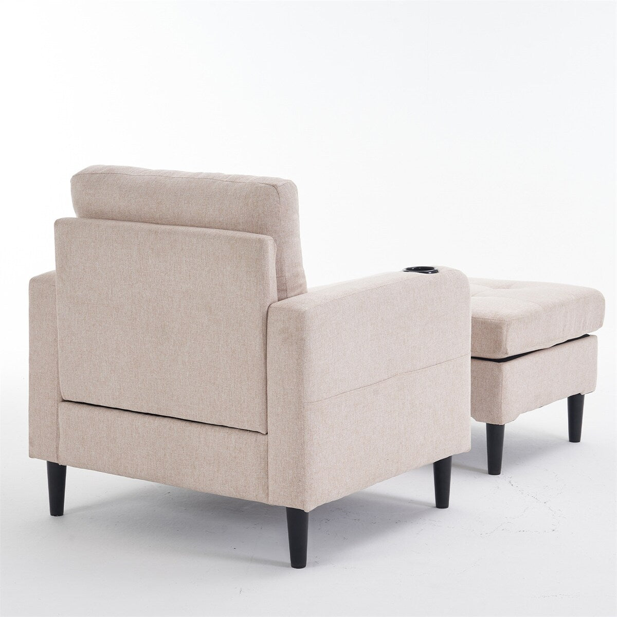 Armchair and Storage Ottoman Set with Cup Holders and Tufted Detailing