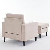 Armchair and Storage Ottoman Set with Cup Holders and Tufted Detailing