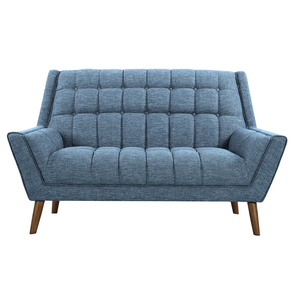 Armen Living Cobra Mid-Century Modern Loveseat in Dark Gray or Blue Linen and Walnut Legs