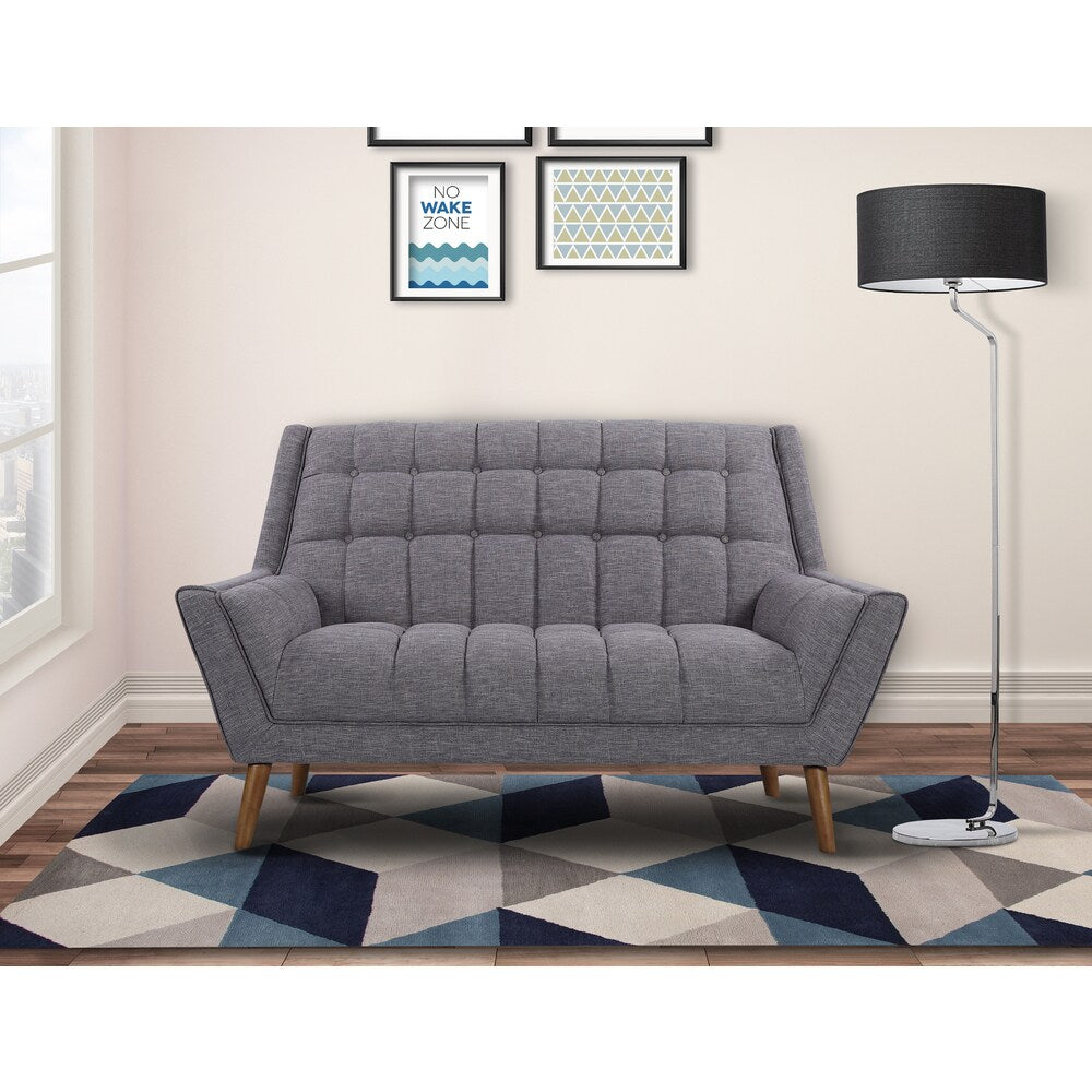 Armen Living Cobra Mid-Century Modern Loveseat in Dark Gray or Blue Linen and Walnut Legs