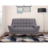 Armen Living Cobra Mid-Century Modern Loveseat in Dark Gray or Blue Linen and Walnut Legs