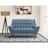 Armen Living Cobra Mid-Century Modern Loveseat in Dark Gray or Blue Linen and Walnut Legs