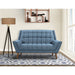 Armen Living Cobra Mid-Century Modern Loveseat in Dark Gray or Blue Linen and Walnut Legs