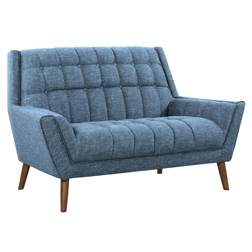 Armen Living Cobra Mid-Century Modern Loveseat in Dark Gray or Blue Linen and Walnut Legs