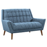 Armen Living Cobra Mid-Century Modern Loveseat in Dark Gray or Blue Linen and Walnut Legs