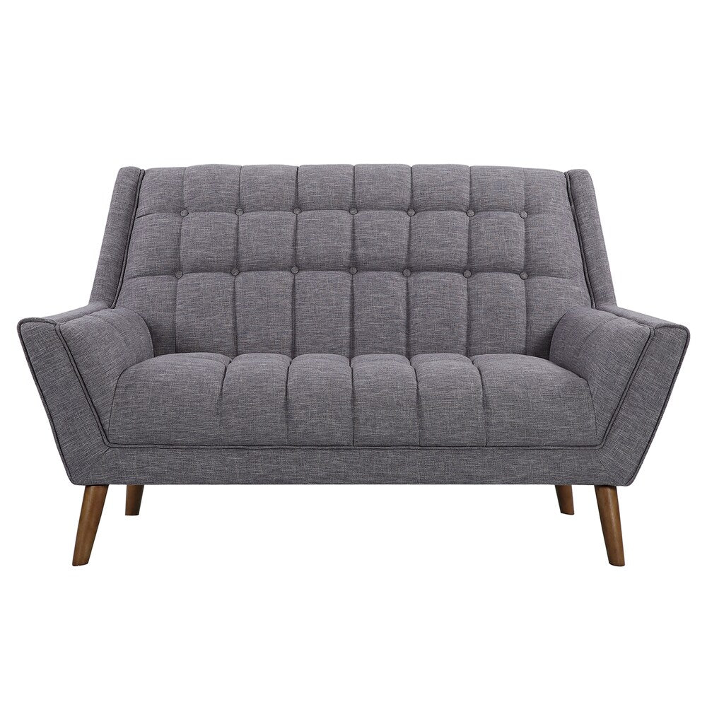 Armen Living Cobra Mid-Century Modern Loveseat in Dark Gray or Blue Linen and Walnut Legs