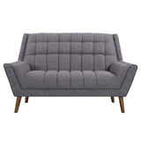 Armen Living Cobra Mid-Century Modern Loveseat in Dark Gray or Blue Linen and Walnut Legs