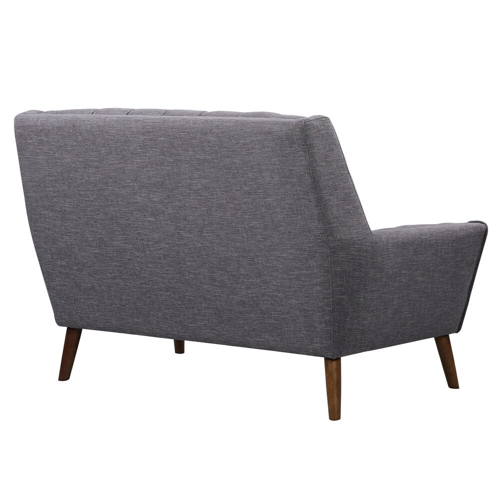 Armen Living Cobra Mid-Century Modern Loveseat in Dark Gray or Blue Linen and Walnut Legs