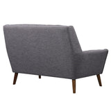 Armen Living Cobra Mid-Century Modern Loveseat in Dark Gray or Blue Linen and Walnut Legs