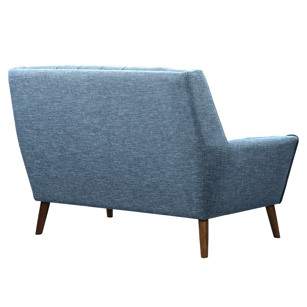 Armen Living Cobra Mid-Century Modern Loveseat in Dark Gray or Blue Linen and Walnut Legs
