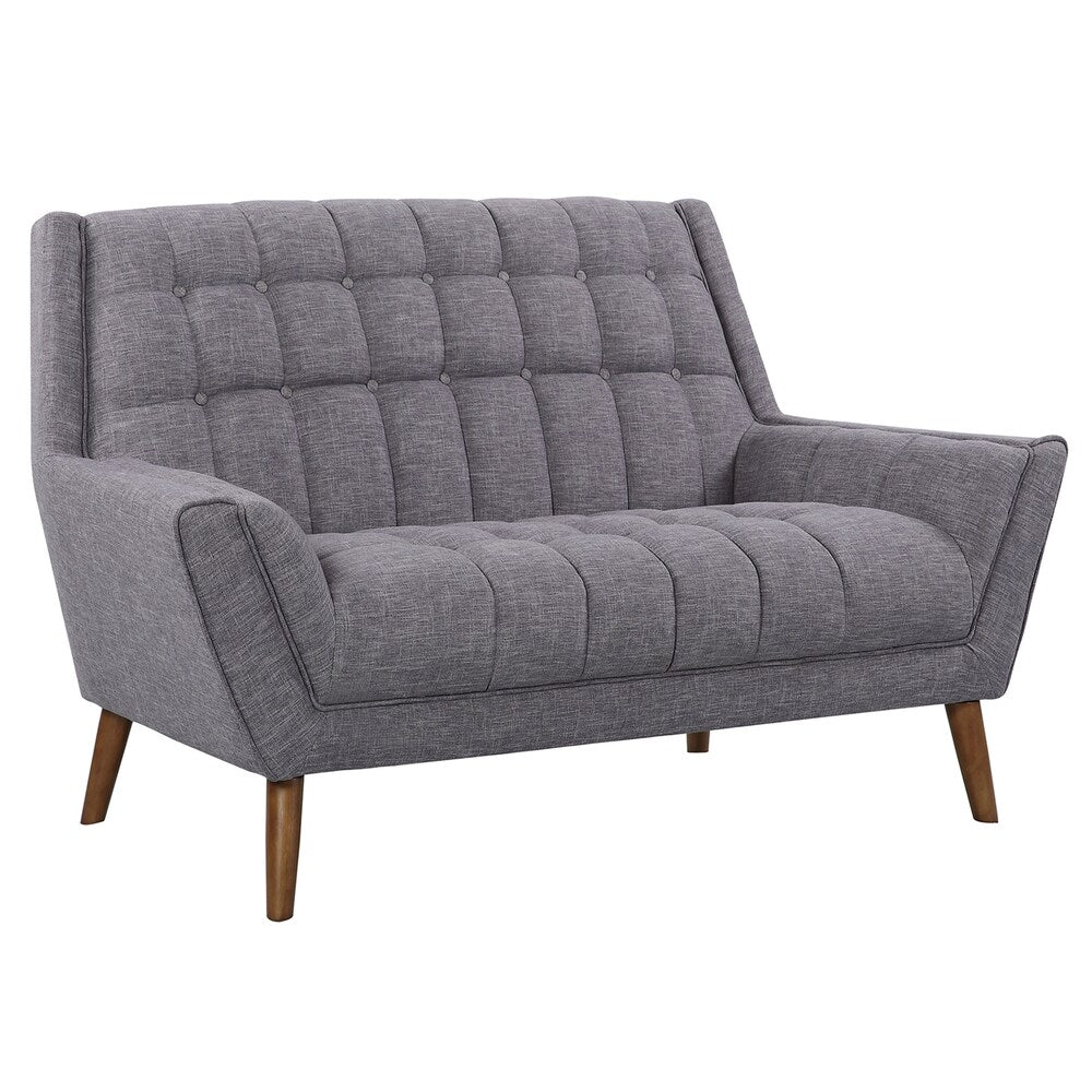 Armen Living Cobra Mid-Century Modern Loveseat in Dark Gray or Blue Linen and Walnut Legs