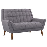 Armen Living Cobra Mid-Century Modern Loveseat in Dark Gray or Blue Linen and Walnut Legs