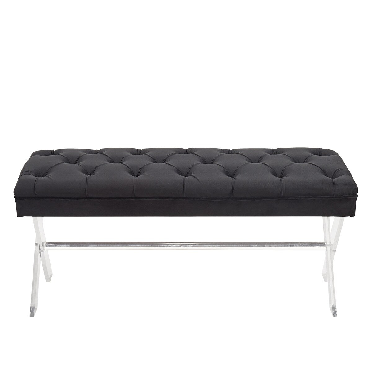 Armen Living Joanna Ottoman Bench with Tufted Velvet, Crystal Buttons and Acrylic Legs