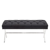Armen Living Joanna Ottoman Bench with Tufted Velvet, Crystal Buttons and Acrylic Legs