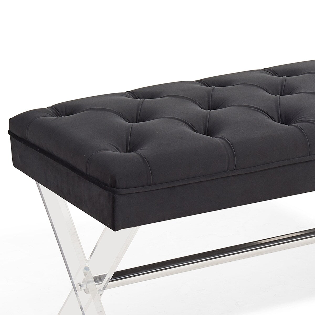 Armen Living Joanna Ottoman Bench with Tufted Velvet, Crystal Buttons and Acrylic Legs