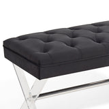 Armen Living Joanna Ottoman Bench with Tufted Velvet, Crystal Buttons and Acrylic Legs