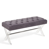Armen Living Joanna Ottoman Bench with Tufted Velvet, Crystal Buttons and Acrylic Legs