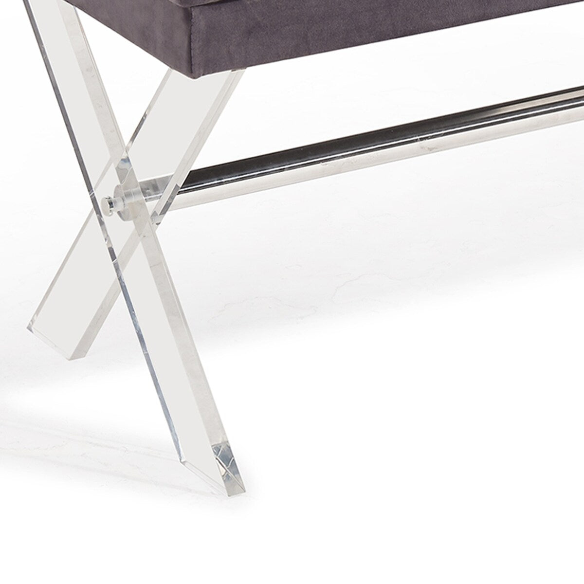 Armen Living Joanna Ottoman Bench with Tufted Velvet, Crystal Buttons and Acrylic Legs