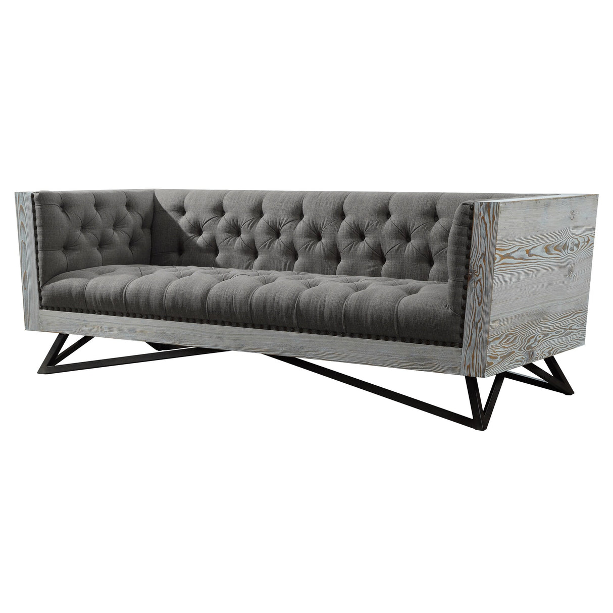 Armen Living Regis Tufted Wood and Metal Sofa